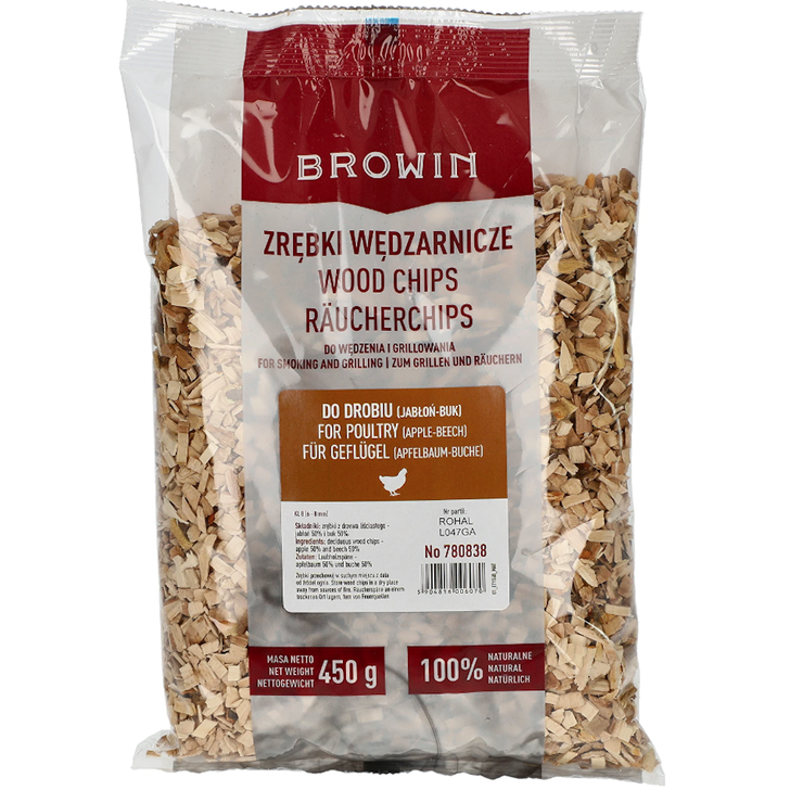 Wood chips for smoking/grilling for poultry, 50% apple + 50% beech, 450 g, class 8
