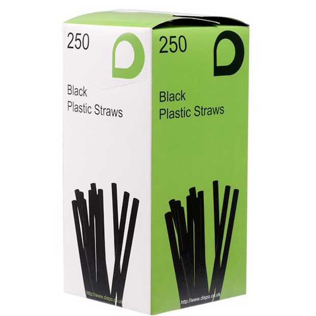 250 x Black Straws 210mm x 6mm