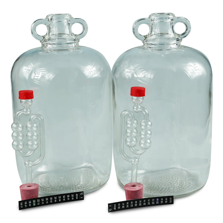 2 x 5ltr Glass Demijohns With Bungs, Airlocks & LCD Thermometers