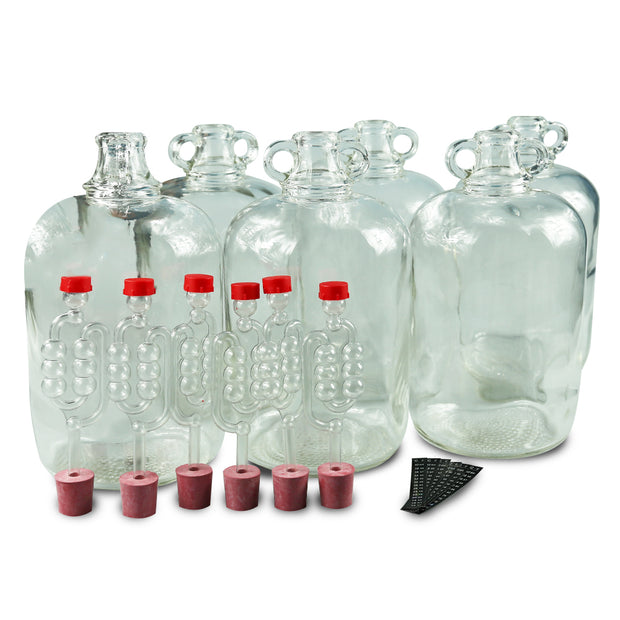 6 x 5ltr Glass Demijohns With Bungs, Airlocks & LCD Thermometers