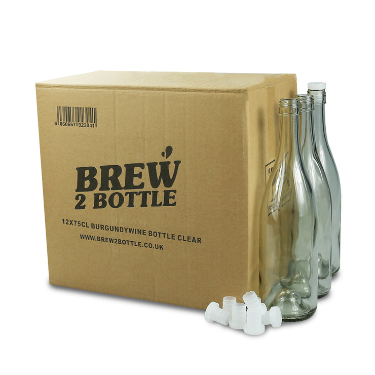 12 x 75cl Brew2Bottle Clear Glass Burgundy Screw Top Wine Bottle - Brew2Bottle Home Brew