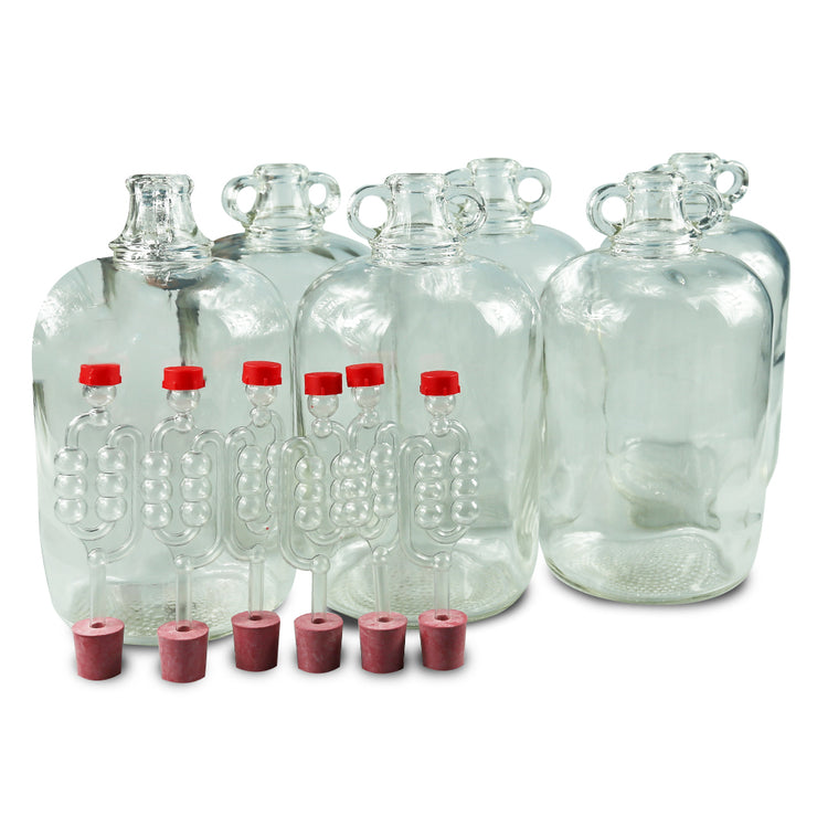 6 x 5ltr Glass Demijohns With Bungs & Airlocks - Brew2Bottle Home Brew