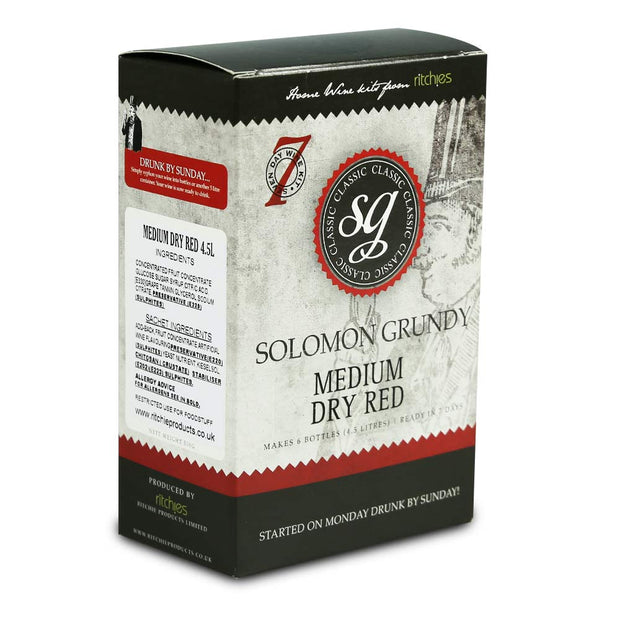 Solomon Grundy Classic 6 Bottle 7 Day Red Wine Kit -  Medium Dry Red