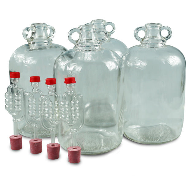 4 x 5ltr Glass Demijohns With Bungs & Airlocks